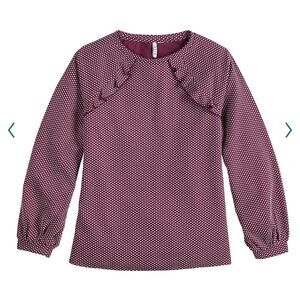 Elle Women’s XL Ruffle Sweatshirt Plum Polka Dot Pullover Top Casual